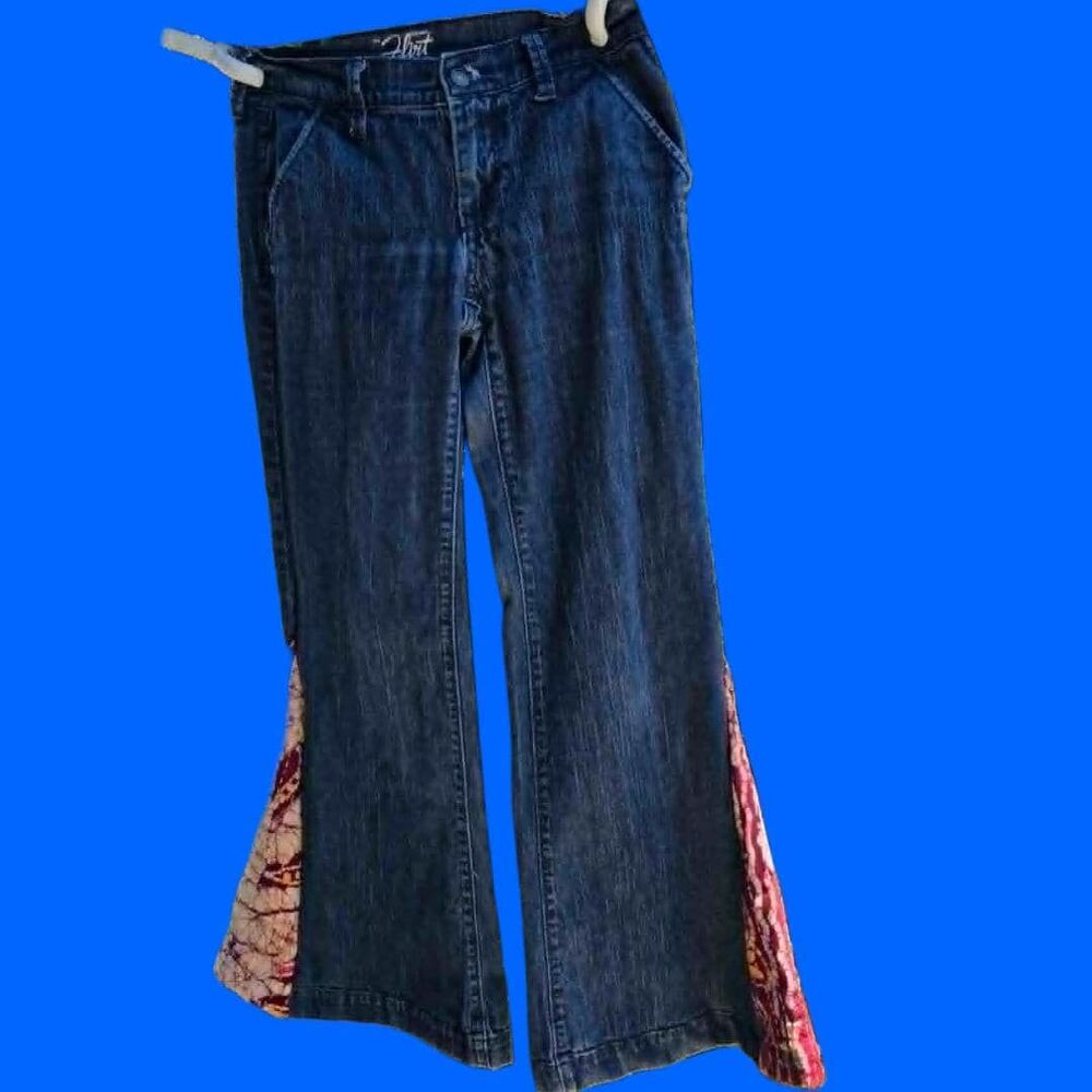 Vintage Old Navy Flirt Jeans w/ Kantha Quilt Bell Bottom Flares - Picture 2 of 4
